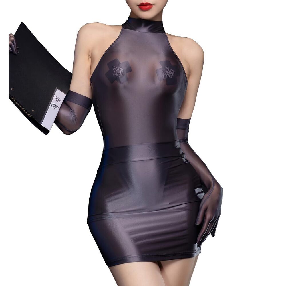 9466 Sexy Secretary Costume GreySheer Mesh Teddy Lingerie Bodysuit Teacher